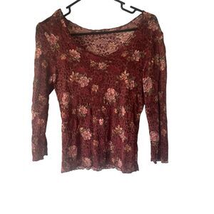 Surrealist Juniors Size Small Y2k Red Floral Lace Fairy‎ Romantic Whimsical Top